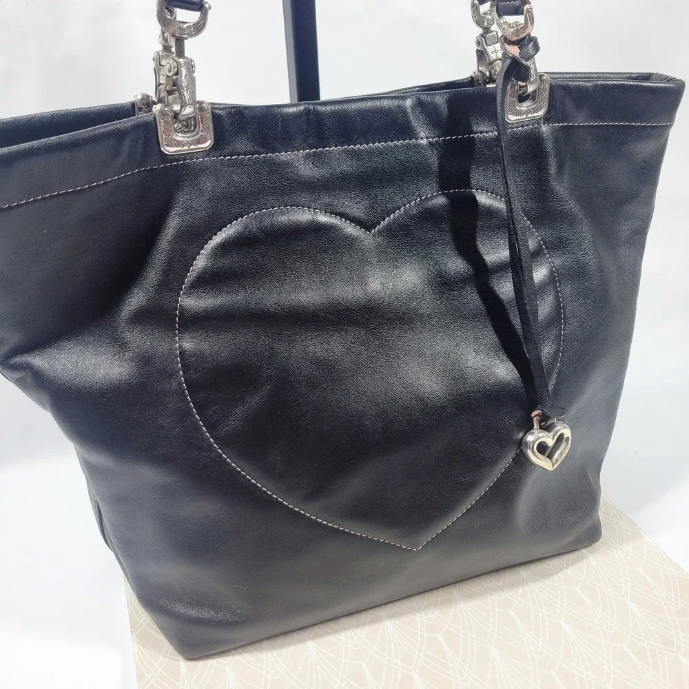 Y2K Brighton Jodi Leather Handbag Purse Black Reversible French Country Tote